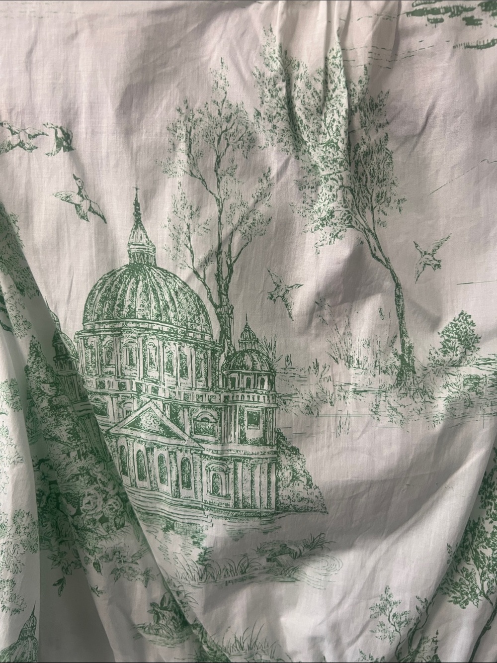NWT Smocked Waist Green Toile Print Peplum Blouse - Picture 2 of 2
